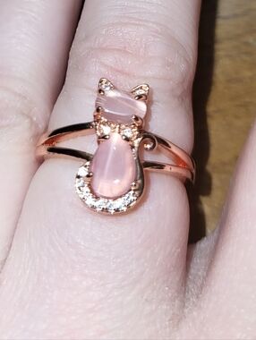 Rose Gold Plated Zirconia Pink Cat Ring Size 8
